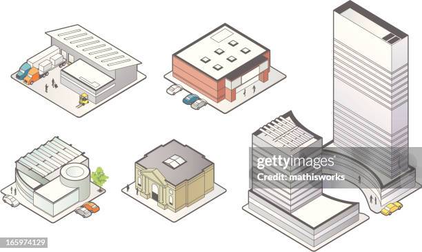 business building icons - green economy stock illustrations