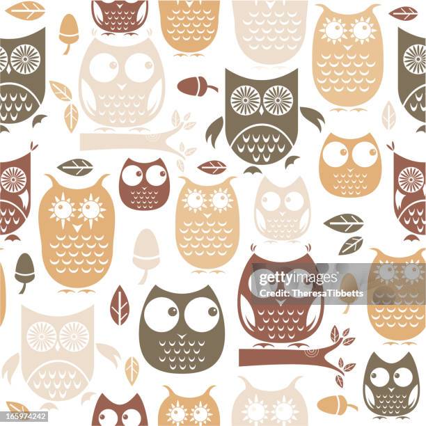 owl repeat pattern - woodland animal stock illustrations