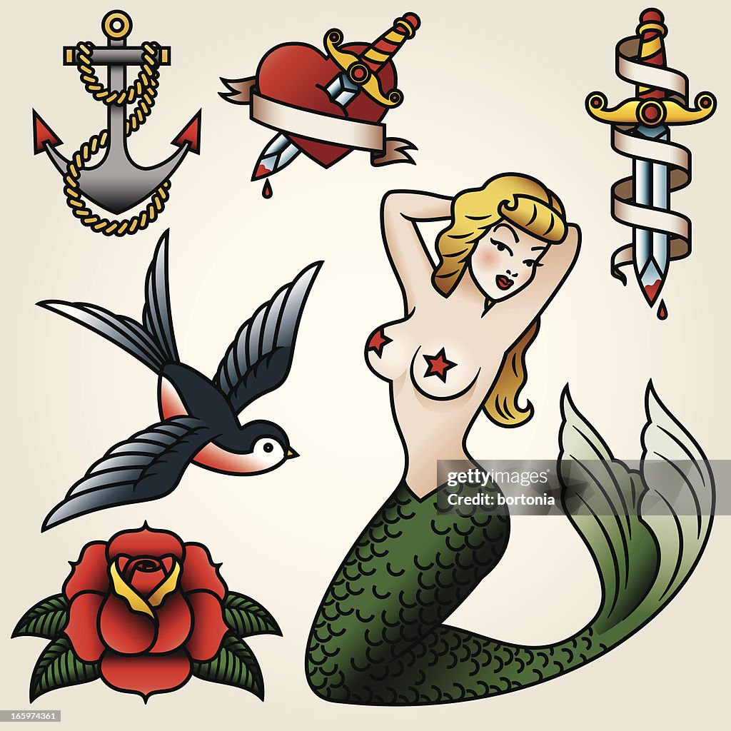 Vintage Tattoo-Style Icon Set