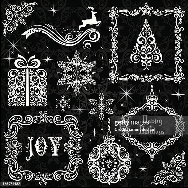christmas elements - black lace background stock illustrations