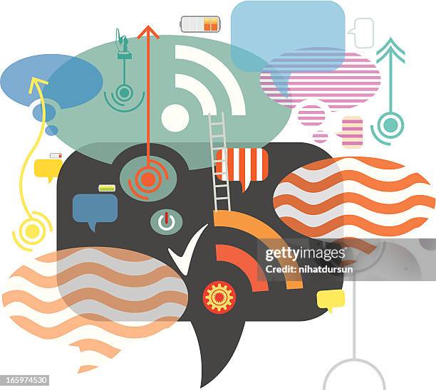 speech bubbles with feeds - facebook feed stock illustrations