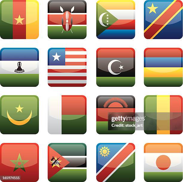 africa flags collection - botton icon stock illustrations