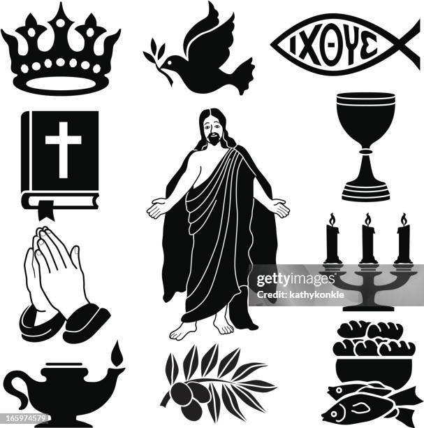 christian icon set in black silhouette - miracle stock illustrations