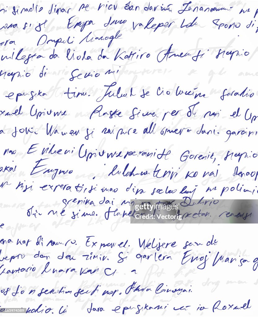 Illegible blue handwritten scribble on white paper