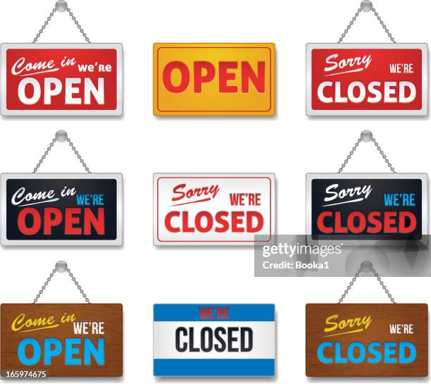 stockillustraties, clipart, cartoons en iconen met open and close sign-collection - open closed sign