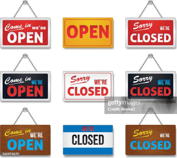 open and close sign-collection - entering stock illustrations