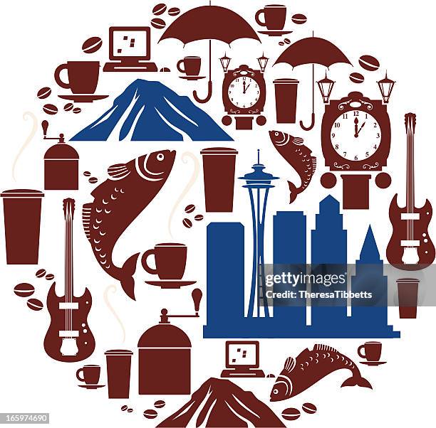 seattle icon montage - space needle icon stock illustrations