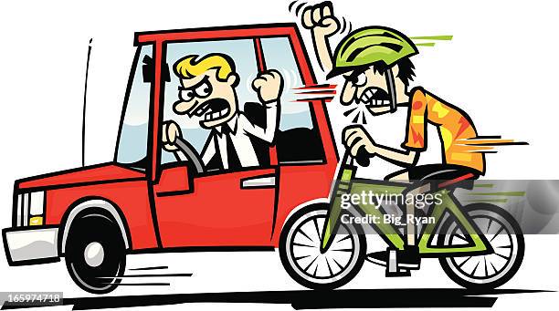 stockillustraties, clipart, cartoons en iconen met driver vs cyclist - verkeersagressie