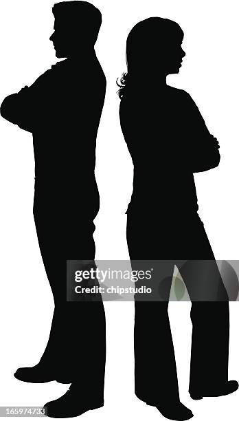 stockillustraties, clipart, cartoons en iconen met couple are arguing, and have their backs toward each other - ignoring