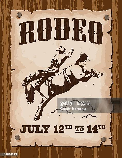 vintage rodeo poster - western script stock illustrations