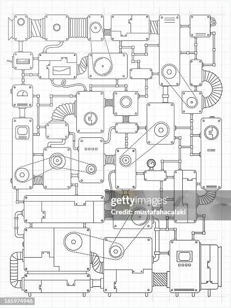 incredible machine project - manufacturing equipment stock illustrations