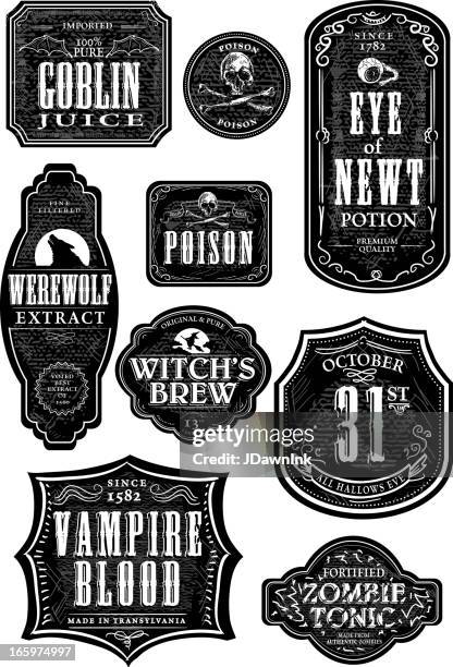 stockillustraties, clipart, cartoons en iconen met set of funny hallowe'en themed labels - vintage label