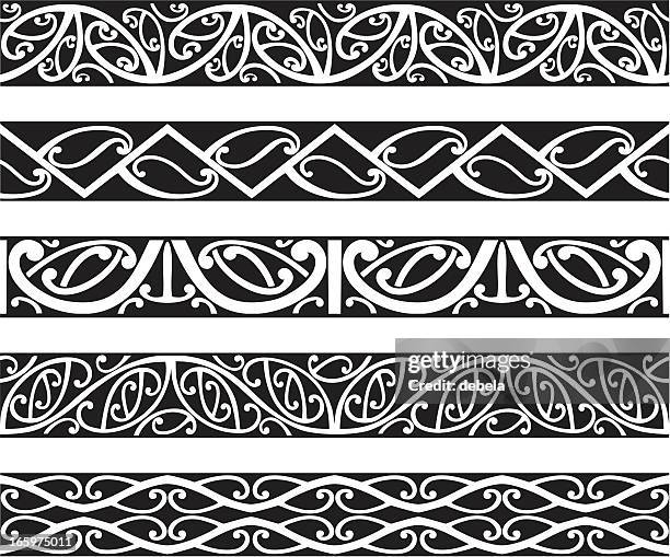maori borders - koru pattern stock illustrations