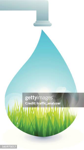 green grass inside drop of water - outdoor faucet stock illustrations