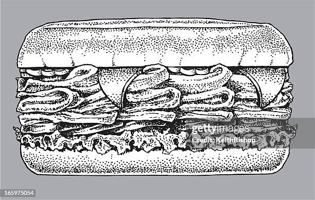 ilustrações de stock, clip art, desenhos animados e ícones de sanduíche, sub - submarine sandwich