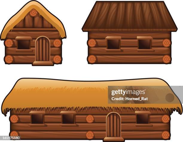 medival housing - longhouse stock illustrations