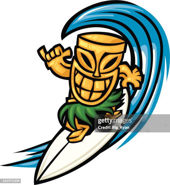 ilustraciones, imágenes clip art, dibujos animados e iconos de stock de surf bar tiki - tiki surfboards