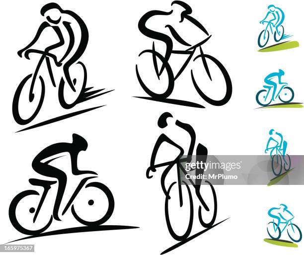 satz von 4 abstrakt cycling symbole - fahrrad fahren stock-grafiken, -clipart, -cartoons und -symbole