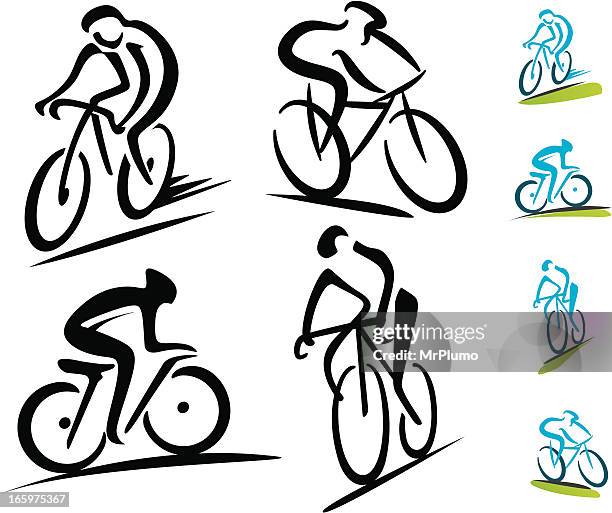illustrations, cliparts, dessins animés et icônes de ensemble de quatre icônes abstraites de cyclisme - faire du vélo