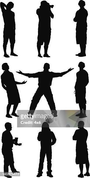 silhouette of casual people - camera stand stock illustrations