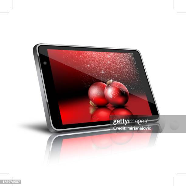 tablet computer with christmas background - string lights isolated stock illustrations
