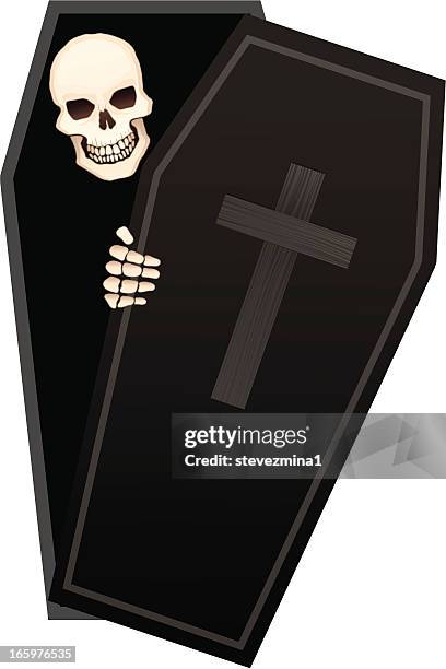 skeleton in coffin - coffin stock illustrations