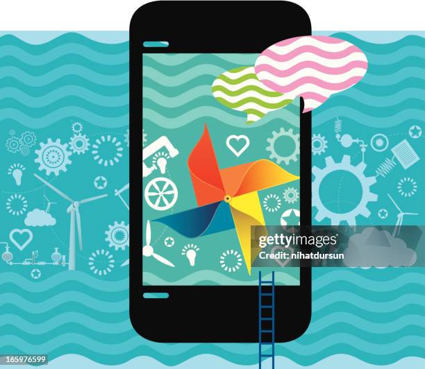 mobil phone and wind vane - planet mobile stock illustrations