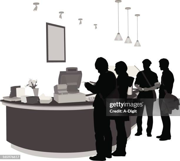 purchasing vector silhouette - man checking out stock illustrations