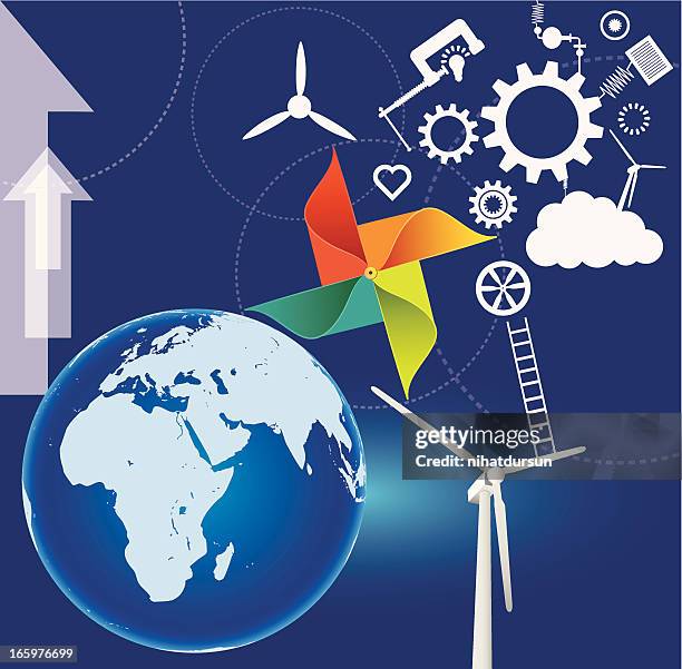wind power with globe - changing lightbulb stock illustrations