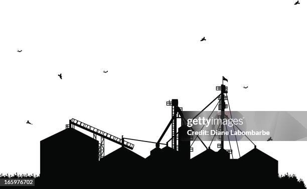 agricultural grain silo and corn fields - grain elevator stock illustrations