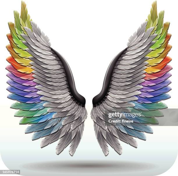 ilustraciones, imágenes clip art, dibujos animados e iconos de stock de rainbowwings - ángel