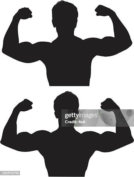 ilustraciones, imágenes clip art, dibujos animados e iconos de stock de varias imágenes de un hombre de flexión sus músculos muscular - waist up