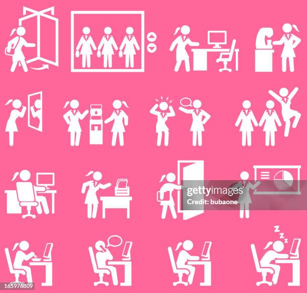 businesswoman daily office job pink and white set - bathroom door stock illustrations