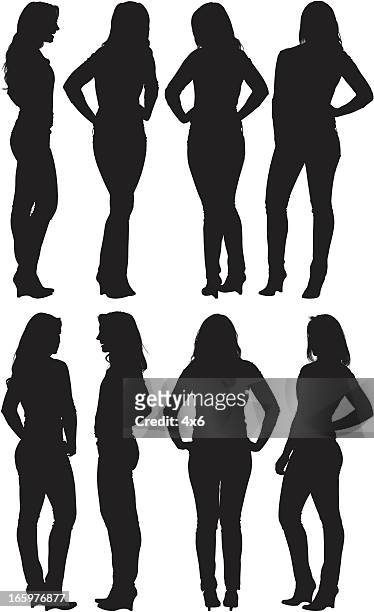 複数の画像のポーズを取る女性 - 両手を腰に当てる点のイラスト素材／クリップアート素材／マンガ素材／アイコン素材