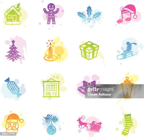stains icons - christmas - gingerbread house cartoon stock illustrations
