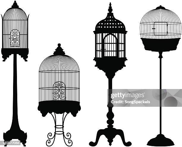 stockillustraties, clipart, cartoons en iconen met birdcage silhouettes - birdcage