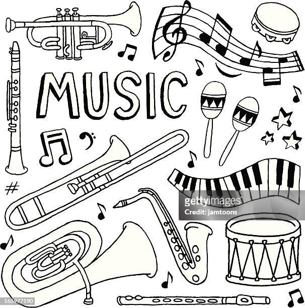 stockillustraties, clipart, cartoons en iconen met music doodles - saxaphone