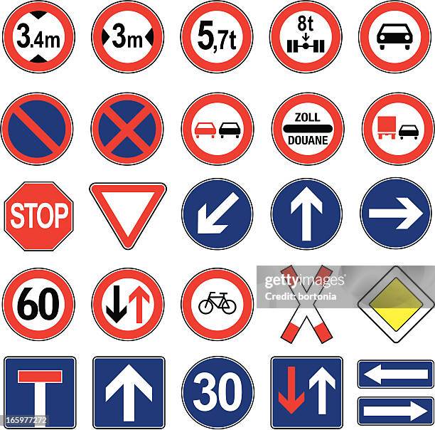 european traffic signs icon set - give way 幅插畫檔、美工圖案、卡通及圖標