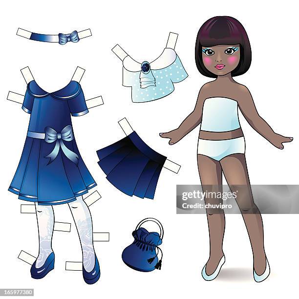 papier-puppe. - blue blouse stock-grafiken, -clipart, -cartoons und -symbole