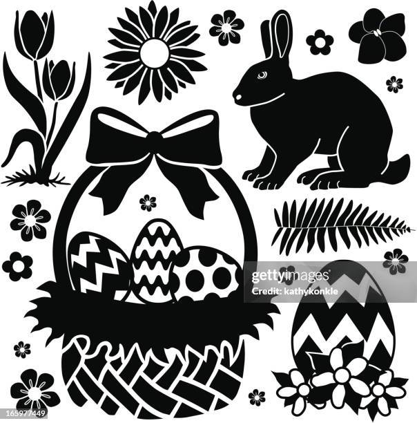 easter basket and bunny - empty easter basket stock illustrations