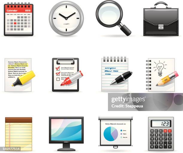 icons representing an office and business - interactive whiteboard icon stock illustrations