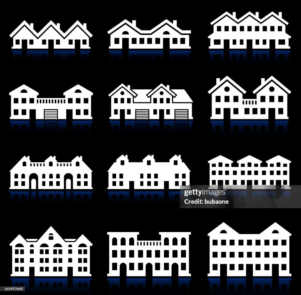 House and Condo Building black & white vector icon set