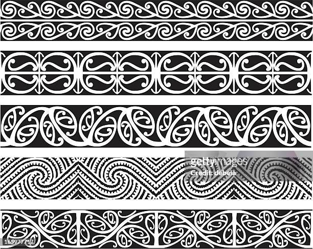 kowhaiwhai designs - koru pattern stock illustrations