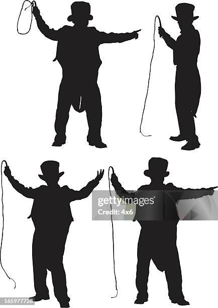 multiple images of a ring master performing with whip - circus performers stock illustrations