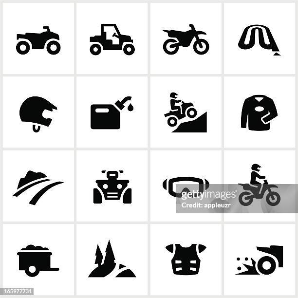 stockillustraties, clipart, cartoons en iconen met black all terrain vehicle icons - atv trail