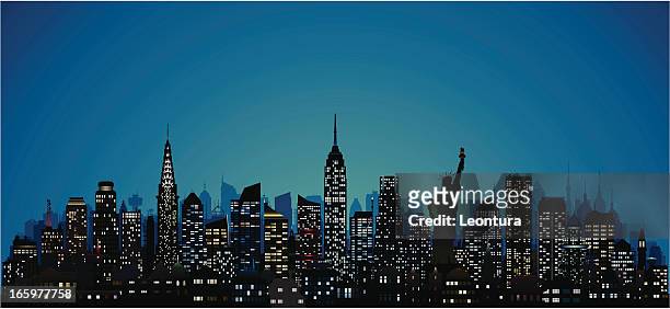 detailed new york (124 complete, moveable buildings) - new york city skyline night stock illustrations