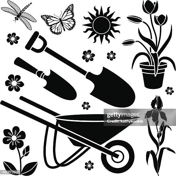 gardening design elements - iris flower stock illustrations