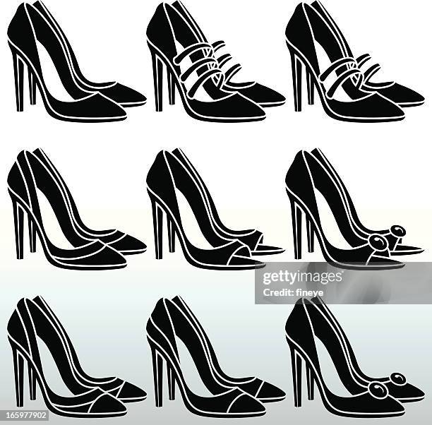stiletto shoes black&white - leather strap stock illustrations