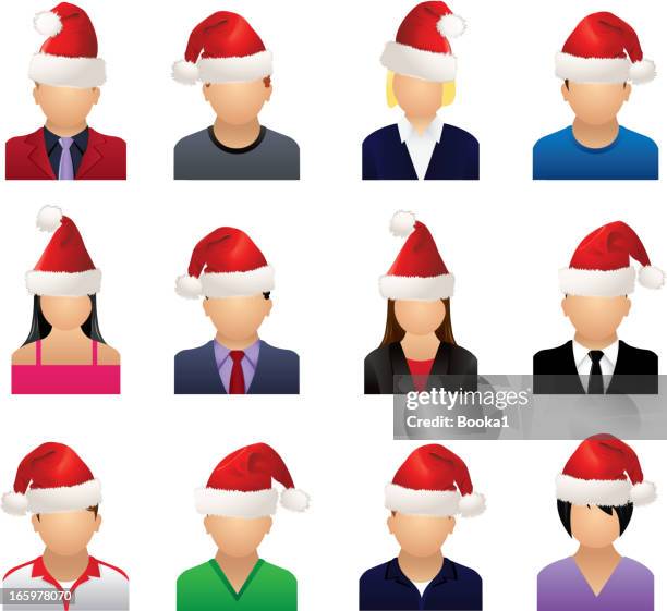 avatars with santa hat - office party stock illustrations