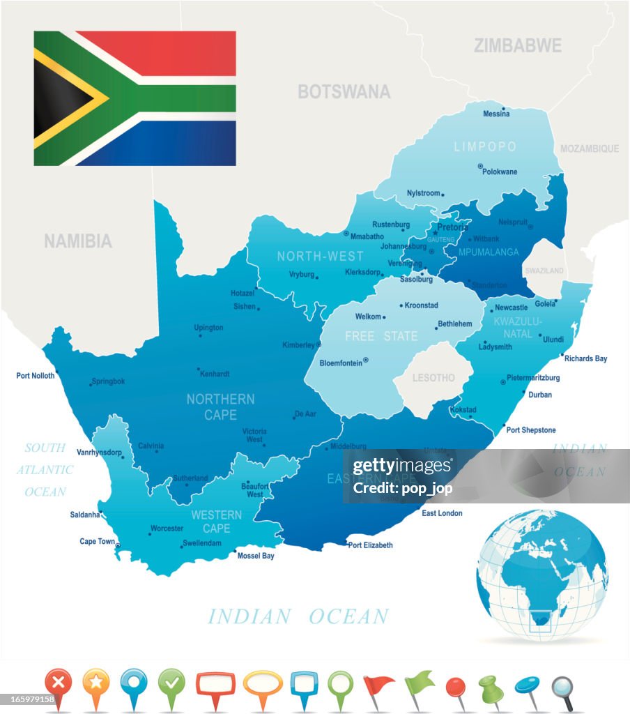 Karte von Afrika-Staaten, Städte, Flagge und Symbole